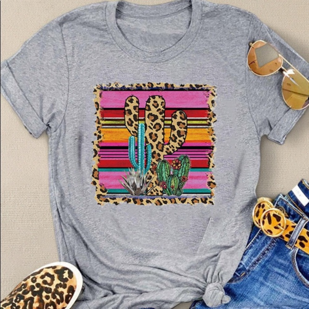 Leopard Cactus Grey Graphic Tee